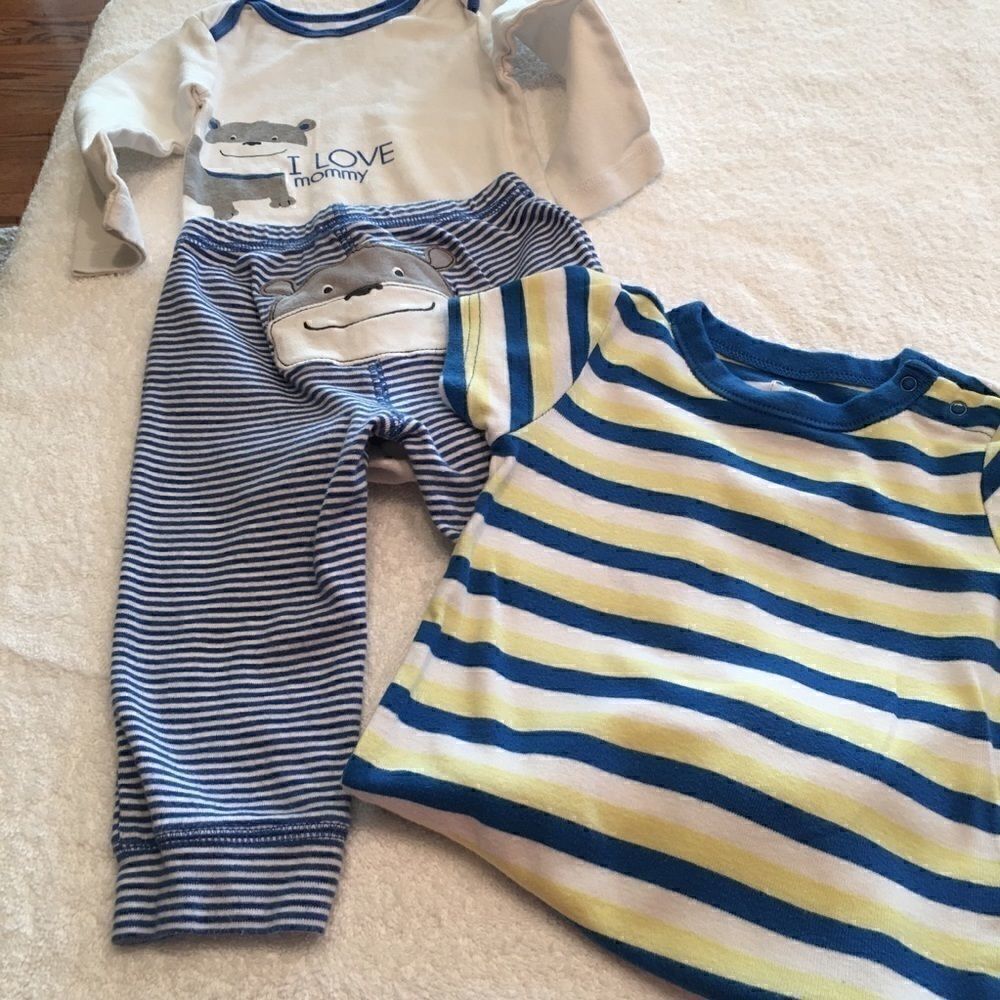 Carter’s 12 month boys set 2 onesies 1 pants blue